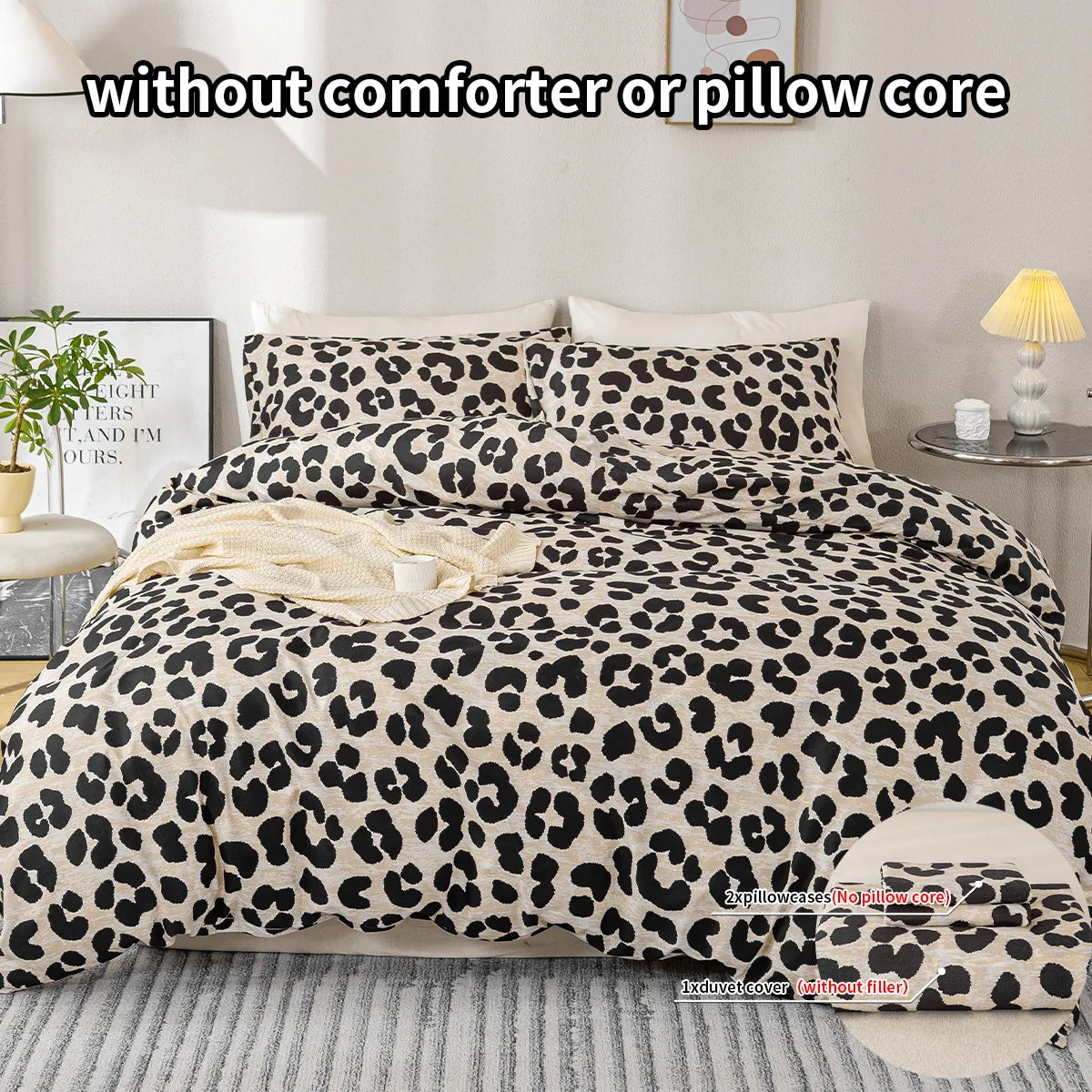 3pcs Leopard Print Duvet Cover Set, Soft Skin-Friendly Bedding Set Includes 1 Duvet Cover And 2 Pillowcases