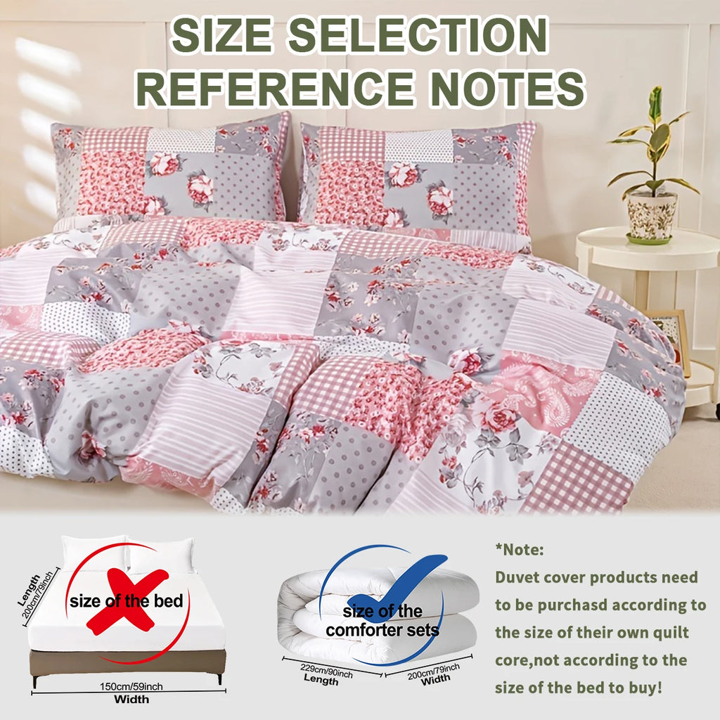 3pcs Splicing floral Pattern Duvet Cover Set, Soft Skin-Friendly Bedding Set Includes 1 Duvet Cover And 2 Pillowcases