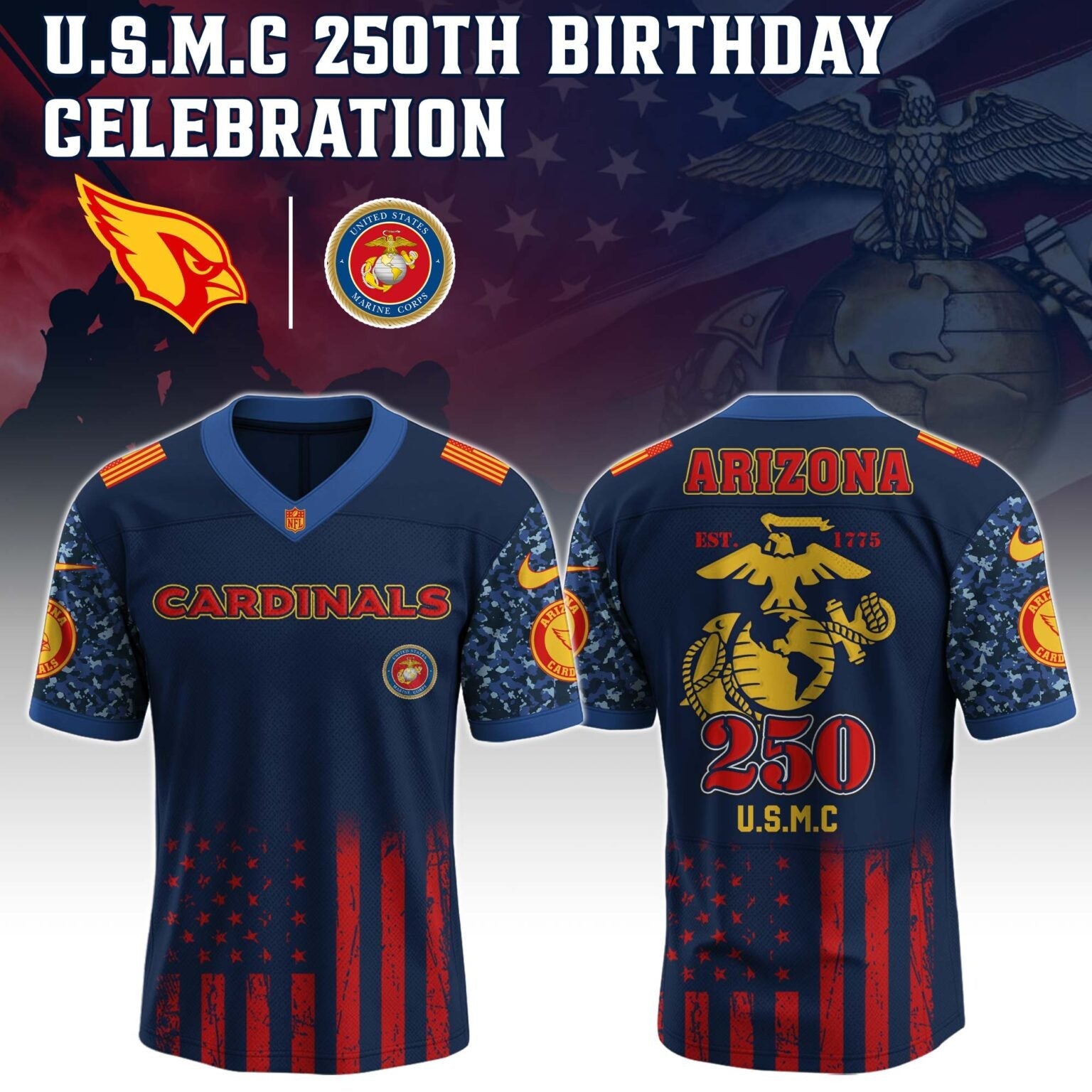 Arizona Cardinals NFL x U.S.M.C 250TH Birthday Special Edition Jersey