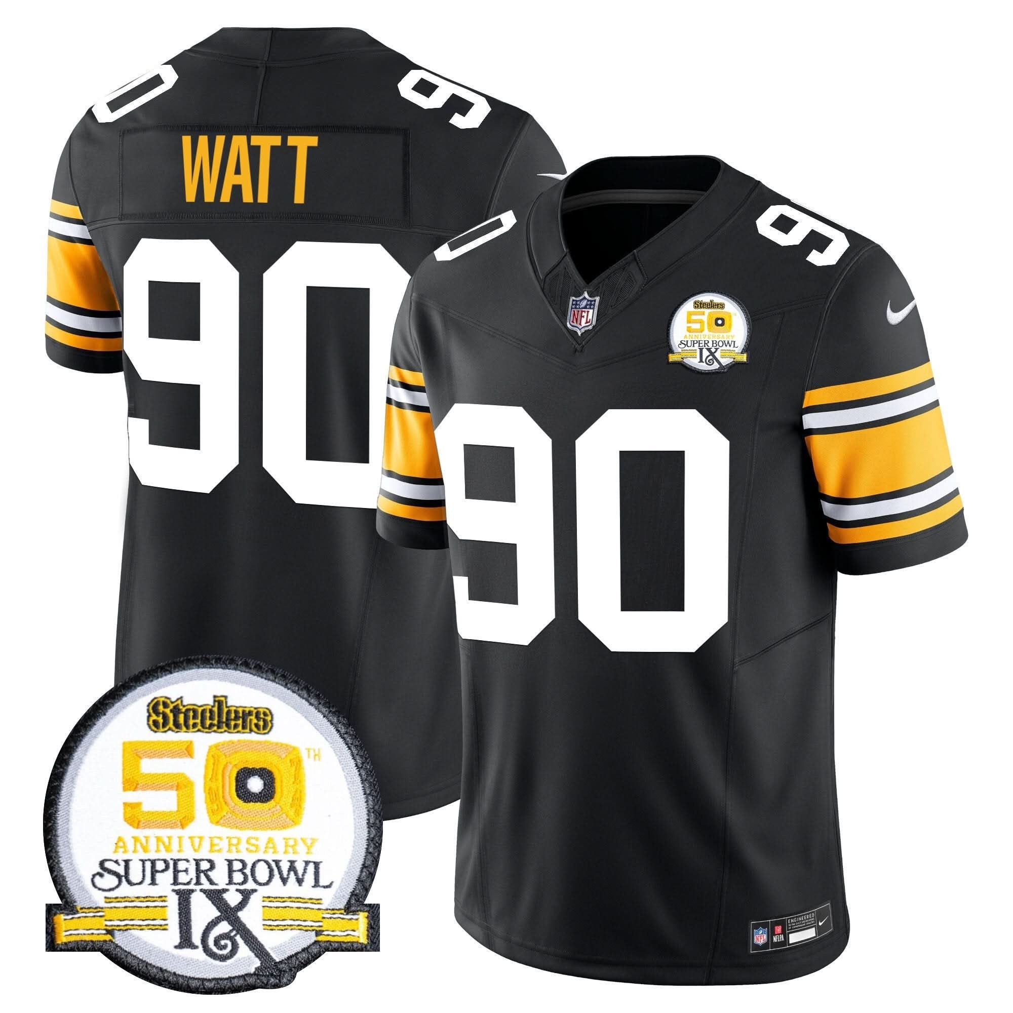 Steelers 50th Anniversary Of Super Bowl IX Patch Vapor Limited Jersey - All Stitched
