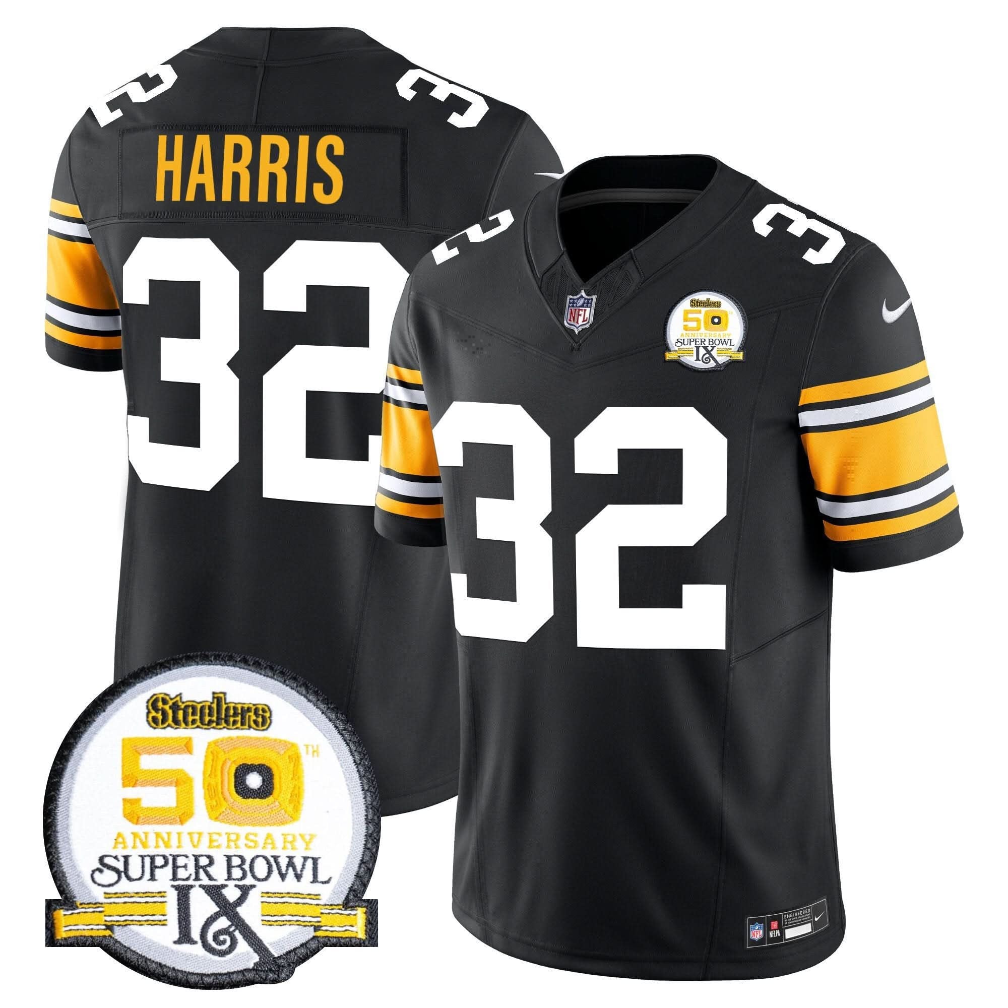 Steelers 50th Anniversary Of Super Bowl IX Patch Vapor Limited Jersey - All Stitched