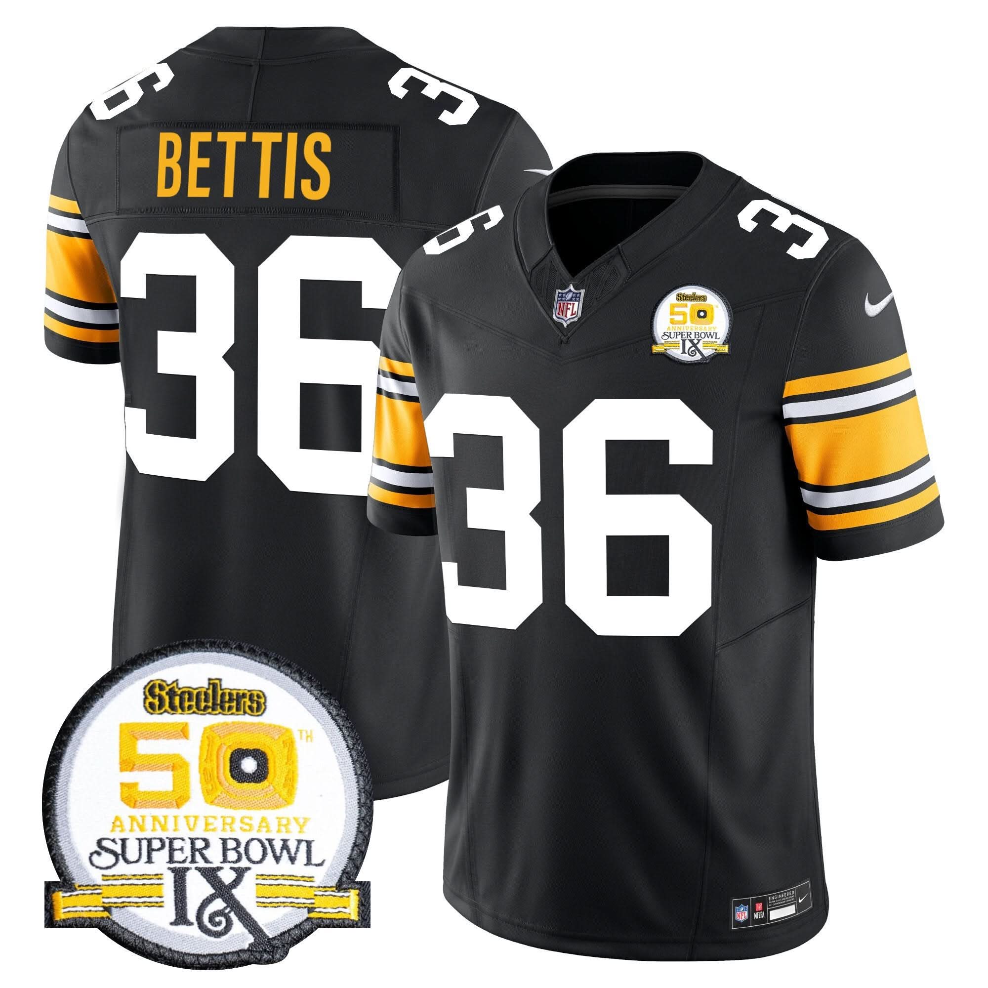 Steelers 50th Anniversary Of Super Bowl IX Patch Vapor Limited Jersey - All Stitched
